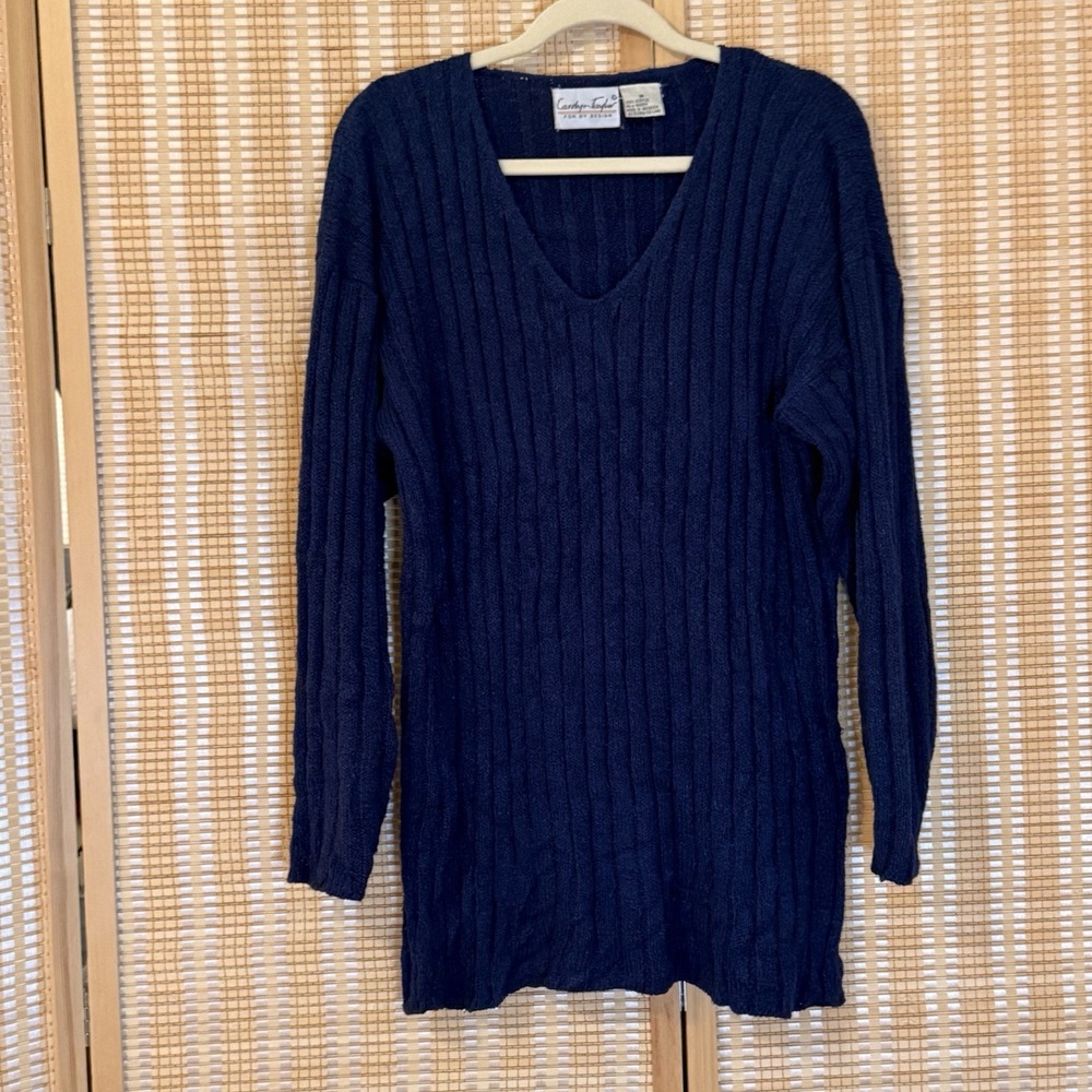 Carolyn Taylor Essentials Womens M Cable Knit Sweater Navy Preppy Office Leisure